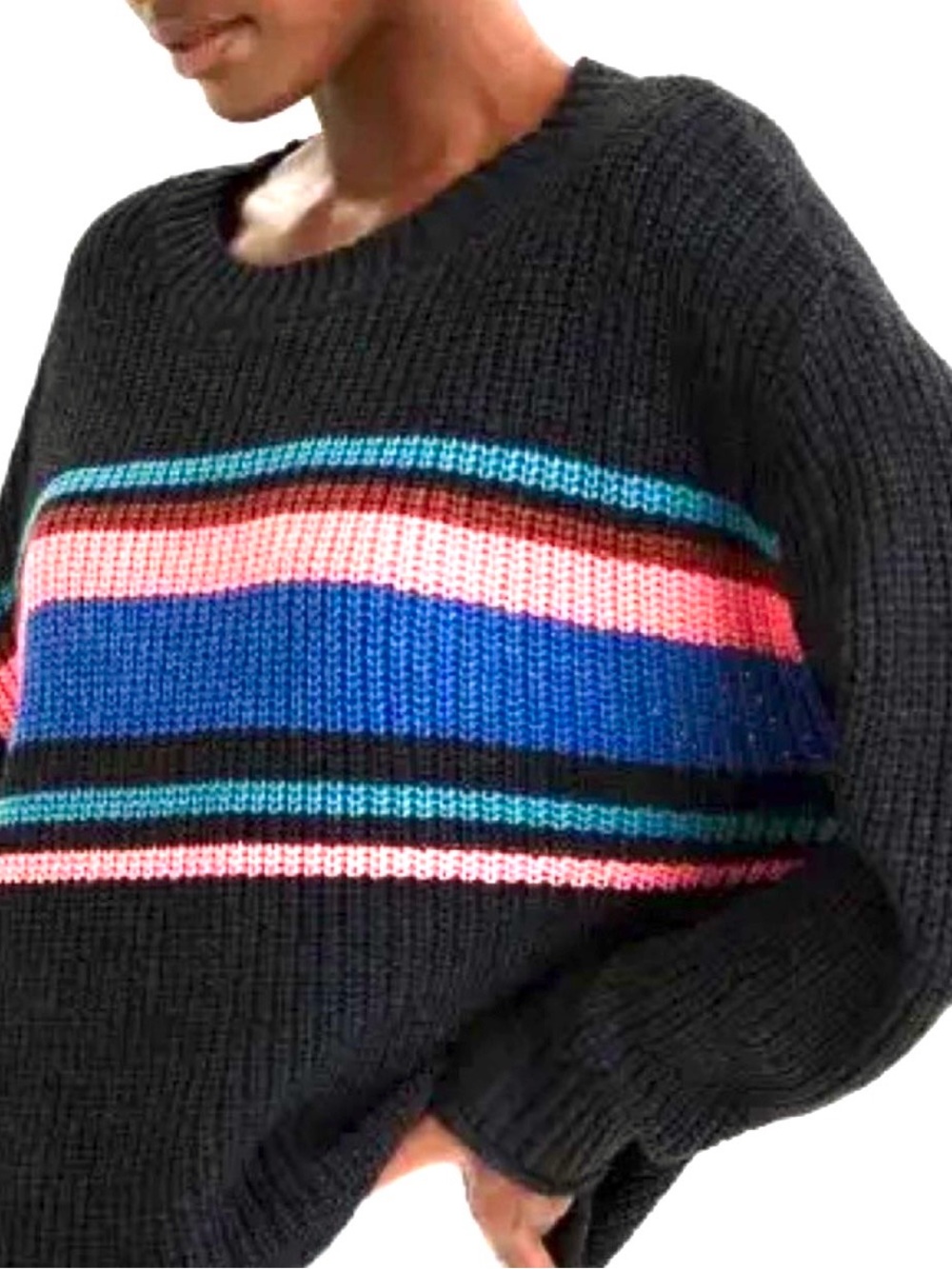 American Eagle Outfitters Charcoal Gray Striped Pullover Sweater Crew Neck M